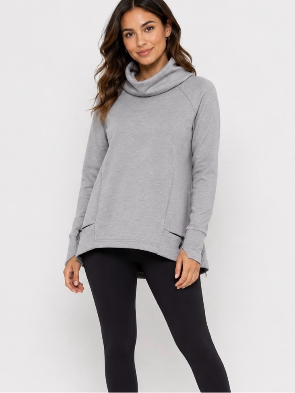 LUCY Gray Hooded Pullover Sweatshirt small zip pocket SZ M Athletic athleisure